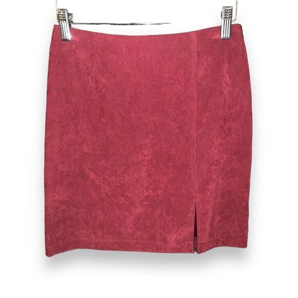 Vintage Skirt Red Suede Mini Skirt String Bean High Waist Thigh Split Sz 3 - Picture 1 of 3